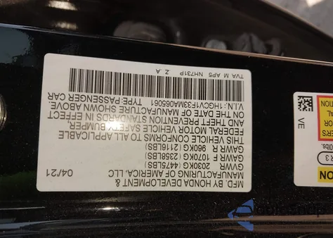 2021 Honda Accord Sport from USA, damaged, VIN 1HGCV1F33MA065061